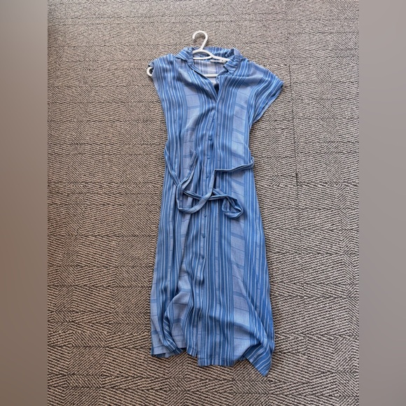 Lush Blue and Ivory Striped Buttoned Tie Front Sundress - Picture 1 of 13
